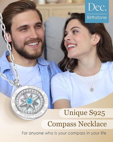 LOUISA SECRET S925 Sterling Silver Birthstone Necklace Gifts for Her, Compass Jewelry Gifts for Women Wedding Anniversary Birthday Gifts for Her Girlfriend, Graduation gift for Daughter Valentines Day in Kuwait