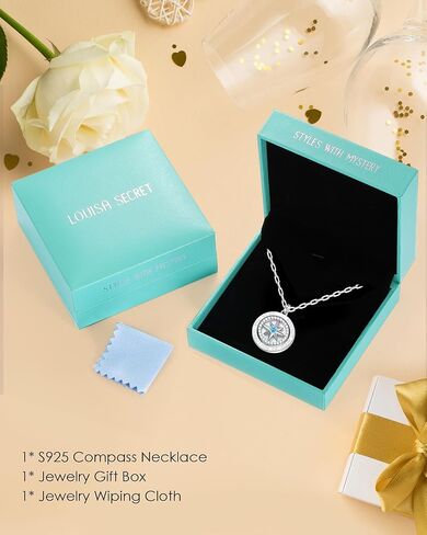 LOUISA SECRET S925 Sterling Silver Birthstone Necklace Gifts for Her, Compass Jewelry Gifts for Women Wedding Anniversary Birthday Gifts for Her Girlfriend, Graduation gift for Daughter Valentines Day in Kuwait