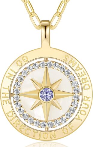 LOUISA SECRET S925 Sterling Silver Birthstone Necklace Gifts for Her, Compass Jewelry Gifts for Women Wedding Anniversary Birthday Gifts for Her Girlfriend, Graduation gift for Daughter Valentines Day in Kuwait