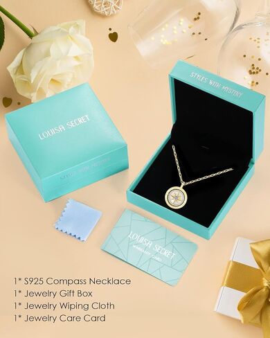 LOUISA SECRET S925 Sterling Silver Birthstone Necklace Gifts for Her, Compass Jewelry Gifts for Women Wedding Anniversary Birthday Gifts for Her Girlfriend, Graduation gift for Daughter Valentines Day in Kuwait