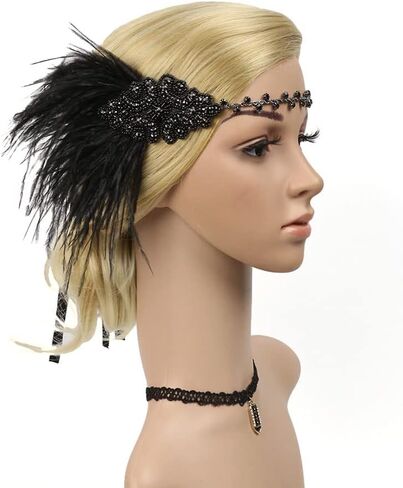 STIOEDYUAN 1920s Flapper Headbands Accessory for Women Roaring 20s Gatsby Vintage Rhinestone Beaded Leaf Feather Headpiece in Saudi Arabia