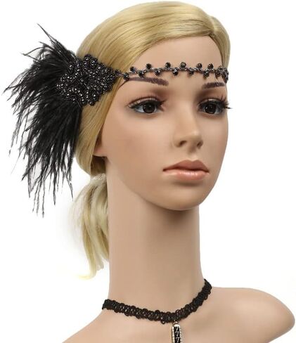 STIOEDYUAN 1920s Flapper Headbands Accessory for Women Roaring 20s Gatsby Vintage Rhinestone Beaded Leaf Feather Headpiece in Saudi Arabia
