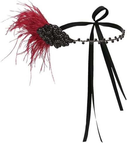 STIOEDYUAN 1920s Flapper Headbands Accessory for Women Roaring 20s Gatsby Vintage Rhinestone Beaded Leaf Feather Headpiece in Saudi Arabia