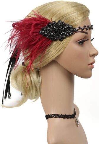 STIOEDYUAN 1920s Flapper Headbands Accessory for Women Roaring 20s Gatsby Vintage Rhinestone Beaded Leaf Feather Headpiece in Saudi Arabia