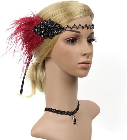 STIOEDYUAN 1920s Flapper Headbands Accessory for Women Roaring 20s Gatsby Vintage Rhinestone Beaded Leaf Feather Headpiece in Saudi Arabia