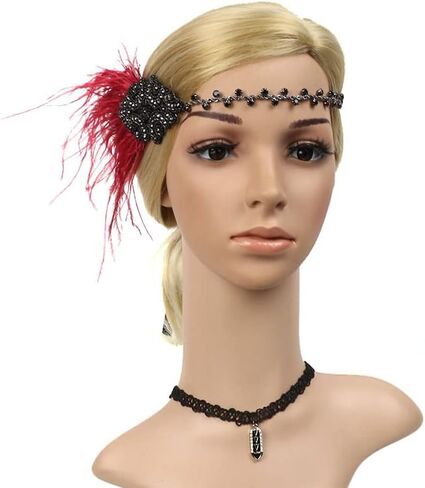 STIOEDYUAN 1920s Flapper Headbands Accessory for Women Roaring 20s Gatsby Vintage Rhinestone Beaded Leaf Feather Headpiece in Saudi Arabia