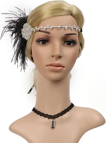 STIOEDYUAN 1920s Flapper Headbands Accessory for Women Roaring 20s Gatsby Vintage Rhinestone Beaded Leaf Feather Headpiece in Saudi Arabia