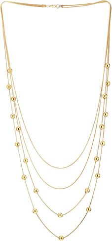 COOLSTEELANDBEYOND Gold Statement Necklace Waterfall Multi-Strand Layered Long Chains with Ball Charm Pendant in Saudi Arabia