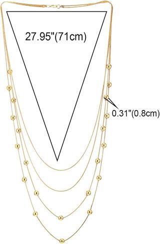 COOLSTEELANDBEYOND Gold Statement Necklace Waterfall Multi-Strand Layered Long Chains with Ball Charm Pendant in Saudi Arabia