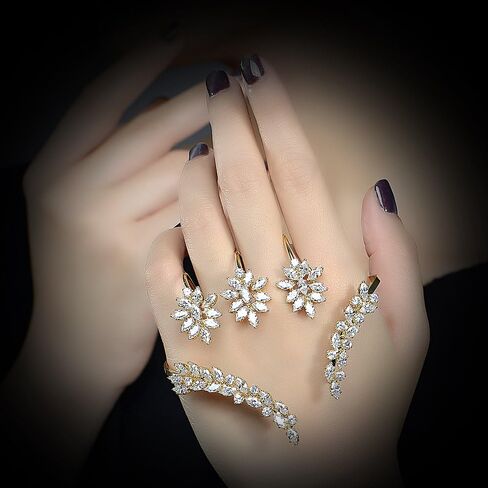 Statement Ring for Women, Silver CZ Hand Palm Multiple Finger Ring Bracelet Unique Leaf Design Full Finger Ring Jewelry Gift for Women Adjustable Size in Saudi Arabia