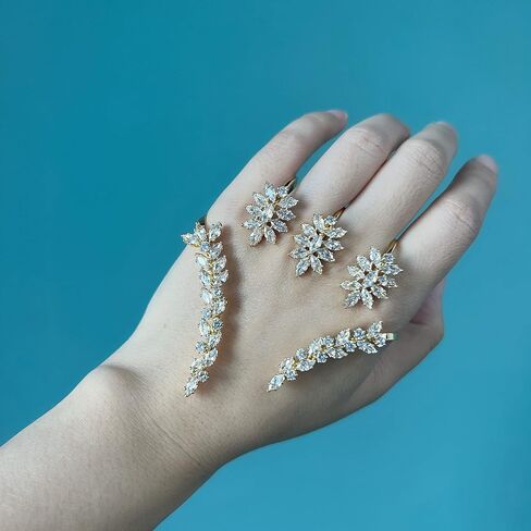 Statement Ring for Women, Silver CZ Hand Palm Multiple Finger Ring Bracelet Unique Leaf Design Full Finger Ring Jewelry Gift for Women Adjustable Size in Saudi Arabia