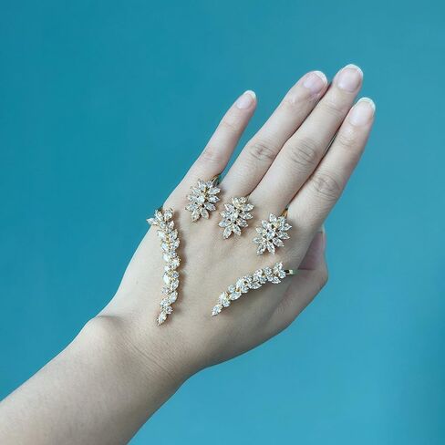 Statement Ring for Women, Silver CZ Hand Palm Multiple Finger Ring Bracelet Unique Leaf Design Full Finger Ring Jewelry Gift for Women Adjustable Size in Saudi Arabia