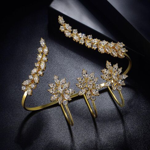 Statement Ring for Women, Silver CZ Hand Palm Multiple Finger Ring Bracelet Unique Leaf Design Full Finger Ring Jewelry Gift for Women Adjustable Size in Saudi Arabia