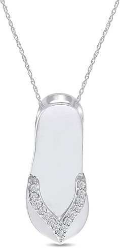 Jewel Zone US White Natural Diamond Accent Flip-Flop Pendant Necklace in 14K Gold Over Sterling Silver in Saudi Arabia