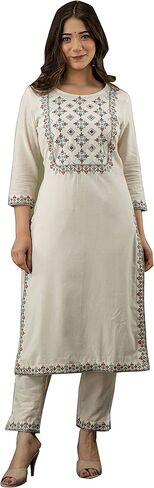 طقم كورتا نسائي هندي للنساء بدلات باكستانية للنساء جاهز للارتداء طقم بناطيل كورتا قطن ملابس حفلات كورتاس هندي WHT in Kuwait