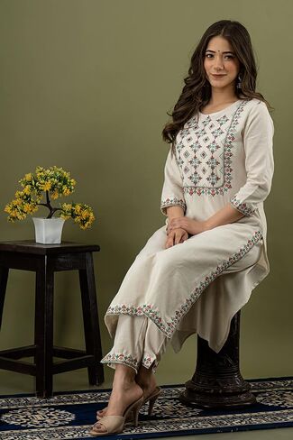 طقم كورتا نسائي هندي للنساء بدلات باكستانية للنساء جاهز للارتداء طقم بناطيل كورتا قطن ملابس حفلات كورتاس هندي WHT in Kuwait