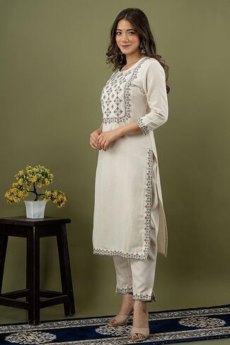 طقم كورتا نسائي هندي للنساء بدلات باكستانية للنساء جاهز للارتداء طقم بناطيل كورتا قطن ملابس حفلات كورتاس هندي WHT in Kuwait