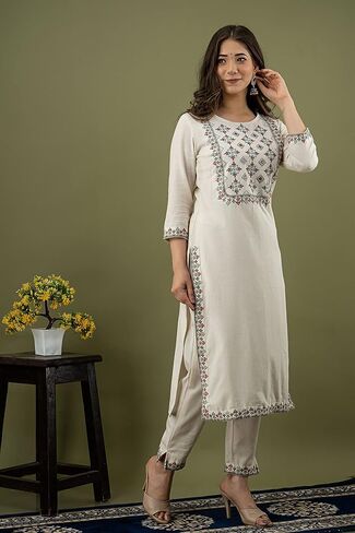 طقم كورتا نسائي هندي للنساء بدلات باكستانية للنساء جاهز للارتداء طقم بناطيل كورتا قطن ملابس حفلات كورتاس هندي WHT in Kuwait