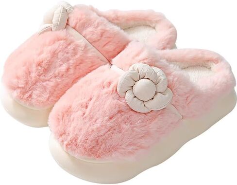 House Slippers for Women, Cute Flower Slippers Non-Slip Platform Slippers Indoor Comfy Fluffy Plush Winter Warm Home Shoes Christmas Gift 5.5-10 in Saudi Arabia