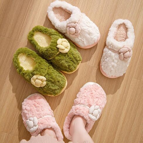 House Slippers for Women, Cute Flower Slippers Non-Slip Platform Slippers Indoor Comfy Fluffy Plush Winter Warm Home Shoes Christmas Gift 5.5-10 in Saudi Arabia