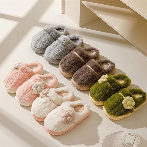 House Slippers for Women, Cute Flower Slippers Non-Slip Platform Slippers Indoor Comfy Fluffy Plush Winter Warm Home Shoes Christmas Gift 5.5-10 in Saudi Arabia