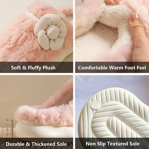 House Slippers for Women, Cute Flower Slippers Non-Slip Platform Slippers Indoor Comfy Fluffy Plush Winter Warm Home Shoes Christmas Gift 5.5-10 in Saudi Arabia