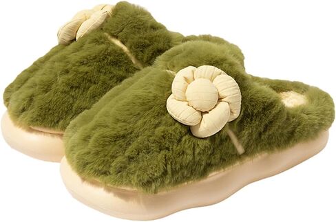 House Slippers for Women, Cute Flower Slippers Non-Slip Platform Slippers Indoor Comfy Fluffy Plush Winter Warm Home Shoes Christmas Gift 5.5-10 in Saudi Arabia