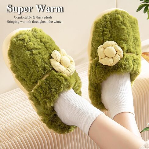 House Slippers for Women, Cute Flower Slippers Non-Slip Platform Slippers Indoor Comfy Fluffy Plush Winter Warm Home Shoes Christmas Gift 5.5-10 in Saudi Arabia