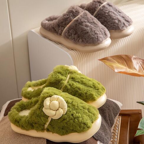 House Slippers for Women, Cute Flower Slippers Non-Slip Platform Slippers Indoor Comfy Fluffy Plush Winter Warm Home Shoes Christmas Gift 5.5-10 in Saudi Arabia