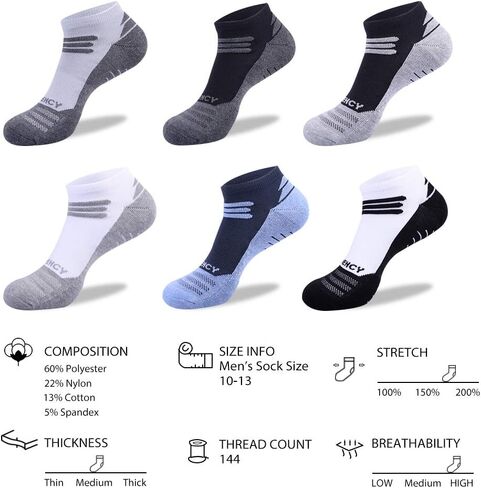 6 Pack Men's Ankle Athletic Socks Low Cut Breathable Running Tab Socks with Cushion Sole in Kuwait