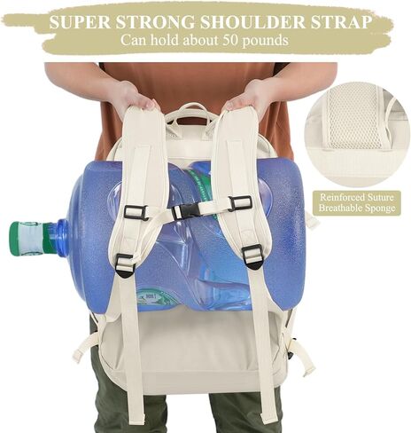 حقيبة ظهر كبيرة للسفر للنساء (بيج وبيج)، حقيبة ظهر للحمل سعة 40 لترًا، حقيبة ظهر كاجوال مضادة للماء للكمبيوتر المحمول مقاس 17 بوصة، حقيبة كتب جامعية، حقيبة ظهر للنساء، كما تمت الموافقة على رحلة الشخص in Kuwait