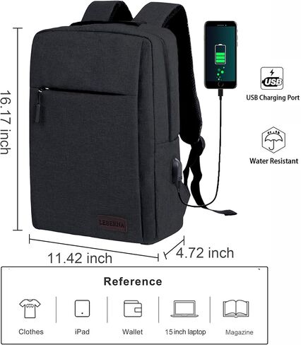 حقيبة ظهر للكمبيوتر المحمول للسفر من LEAFOREST مع منفذ شحن USB، حقيبة كمبيوتر مدمجة تناسب أجهزة الكمبيوتر المحمول مقاس 15 بوصة للرجال والنساء in Kuwait