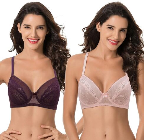 حمالة صدر من الدانتيل من Curve Muse شبه شفافة وحواف صدفية (عبوة من قطعتين أو 3) in Saudi Arabia