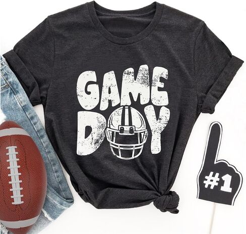 Game Day Football Shirt for Women Football Mom Tshirt Funny Short Sleeve Sunday Tee Top in Saudi Arabia
