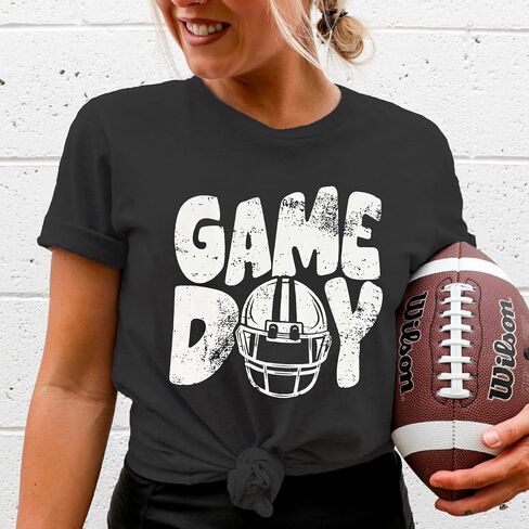 Game Day Football Shirt for Women Football Mom Tshirt Funny Short Sleeve Sunday Tee Top in Saudi Arabia