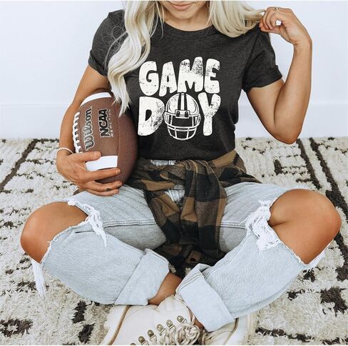 Game Day Football Shirt for Women Football Mom Tshirt Funny Short Sleeve Sunday Tee Top in Saudi Arabia