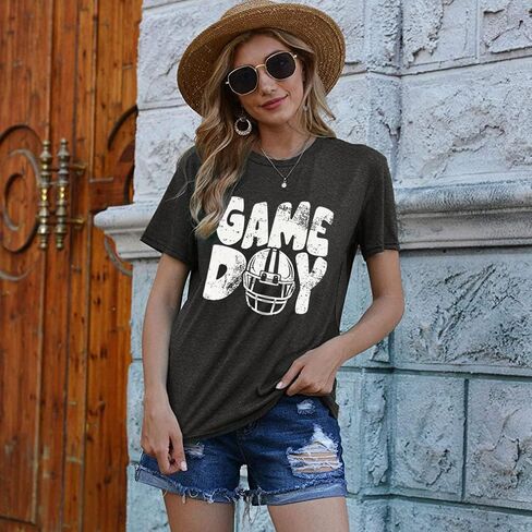 Game Day Football Shirt for Women Football Mom Tshirt Funny Short Sleeve Sunday Tee Top in Saudi Arabia
