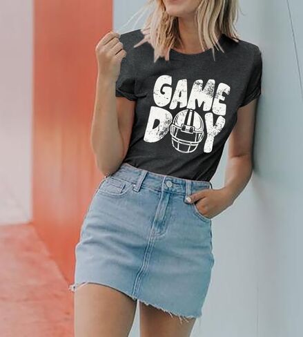 Game Day Football Shirt for Women Football Mom Tshirt Funny Short Sleeve Sunday Tee Top in Saudi Arabia