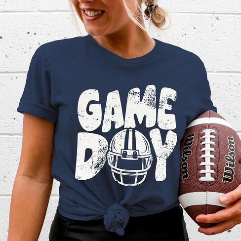 Game Day Football Shirt for Women Football Mom Tshirt Funny Short Sleeve Sunday Tee Top in Saudi Arabia