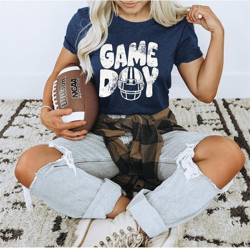 Game Day Football Shirt for Women Football Mom Tshirt Funny Short Sleeve Sunday Tee Top in Saudi Arabia