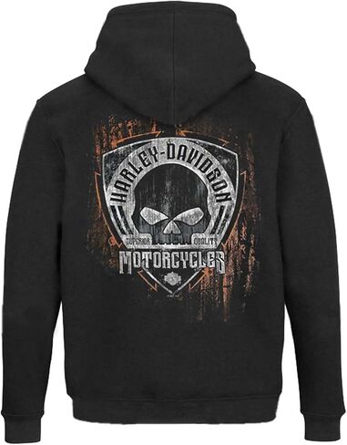 سترة Harley-Davidson الرجالية Corrosion Willie G Skull من مزيج القطن بسحاب، باللون الأسود in Kuwait