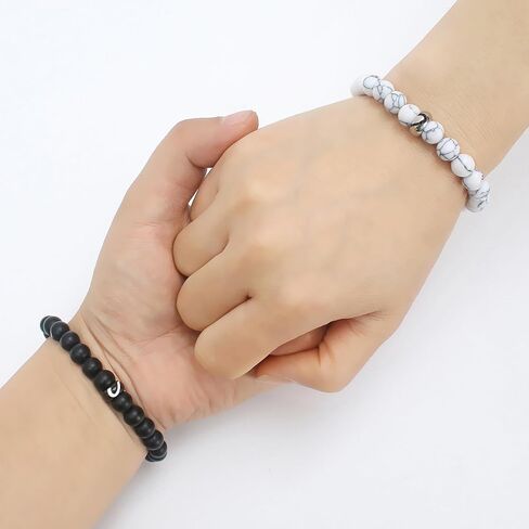 Engagement Gifts for Couples Beaded Bracelets,Matching Bracelets for Couples,I Love You Heart-Shaped White Pine Black Matte Bracelets Christmas Valentines Day Birthday for Him and Her in Kuwait