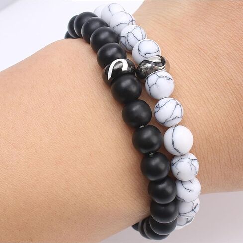 Engagement Gifts for Couples Beaded Bracelets,Matching Bracelets for Couples,I Love You Heart-Shaped White Pine Black Matte Bracelets Christmas Valentines Day Birthday for Him and Her in Kuwait