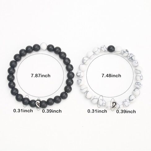 Engagement Gifts for Couples Beaded Bracelets,Matching Bracelets for Couples,I Love You Heart-Shaped White Pine Black Matte Bracelets Christmas Valentines Day Birthday for Him and Her in Kuwait