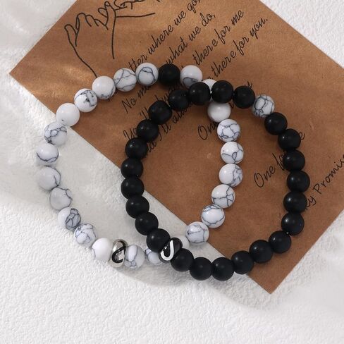 Engagement Gifts for Couples Beaded Bracelets,Matching Bracelets for Couples,I Love You Heart-Shaped White Pine Black Matte Bracelets Christmas Valentines Day Birthday for Him and Her in Kuwait