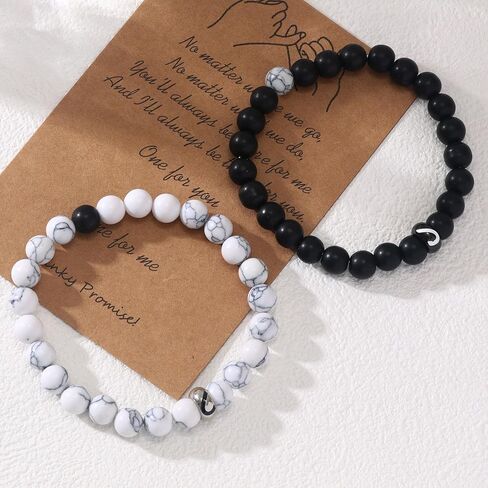 Engagement Gifts for Couples Beaded Bracelets,Matching Bracelets for Couples,I Love You Heart-Shaped White Pine Black Matte Bracelets Christmas Valentines Day Birthday for Him and Her in Kuwait