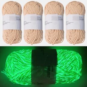 4 PCS Glow in The Dark Yarn,Soft Acrylic Yarn,Crocheting,Knitting & Crochet Supplies,(55yd 50m) for DIY Arts, Crafts & Sewing,Glow in The Dark Party,Halloween,Christmas Yarn. (Light Green)