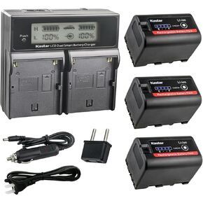 Kastar 3-Pack Battery and AC LCD Dual Fast Charger Compatible with Sony HD422 PHU-60K PXW-FS5 PXW-FS5K PXW-FS5M2 PXW-FS7 PXW-FS7K PXW-FS7M2 PXW-FS7M2K PXW-FX6 ILME-FX6 PXW-FX9 XDCAM PXW-FX9K Camera