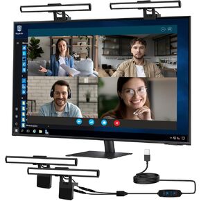 Video Conference Lighting - Webcam Light for Streaming, 3 Color Adjustable Light & Anti-Blue-Light, LED Monitor Laptop Light for Zoom Calls, Video Conference, Online Class, Live Streaming