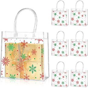Cholemy 24 Pcs Christmas Snowflake Clear Plastic Gift Bags Party Favor Bags with Handles Transparent Goodie Bags for Birthday Baby Shower Winter Gift Wrapping Party Supplies, 8x8x3.15 in (Gold)